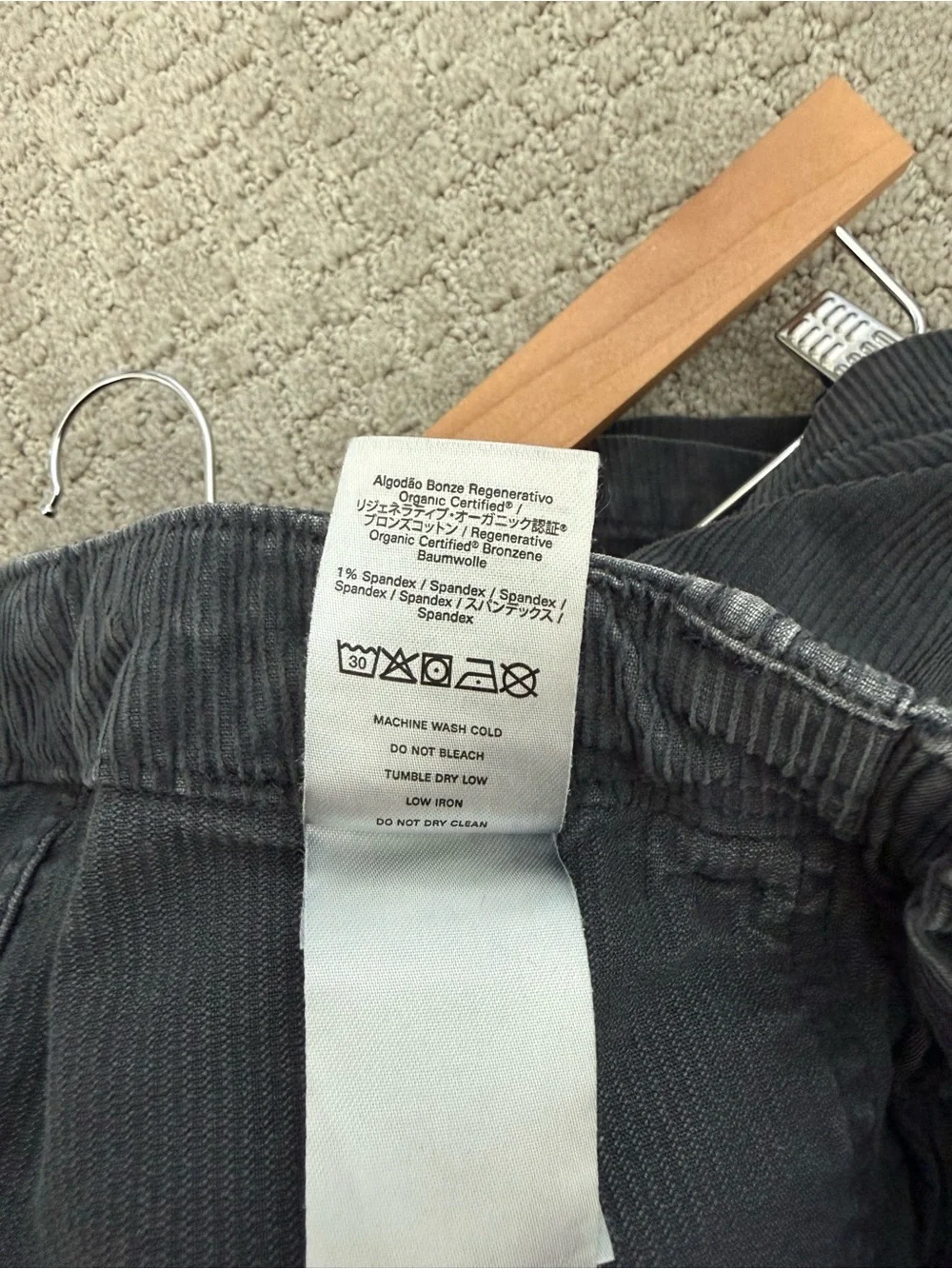 Outerknown Seventyseven Cord Utility Shorts Charcoal Gray Organic Cotton 30